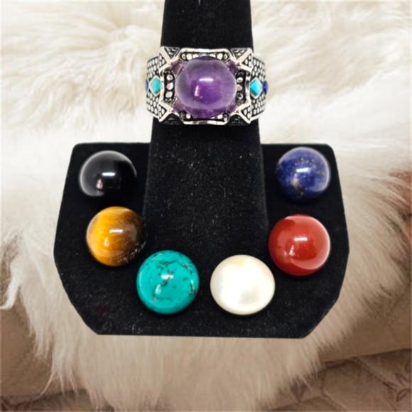 Stainless Steel Ring with 7 Interchangeable Semi Precious Stones (NWT) - Picture 1 of 3
